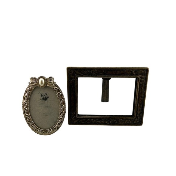 Vintage Metal Picture Frames Set of 2 Floral Antique Gold Oval Square - Picture 1 of 7